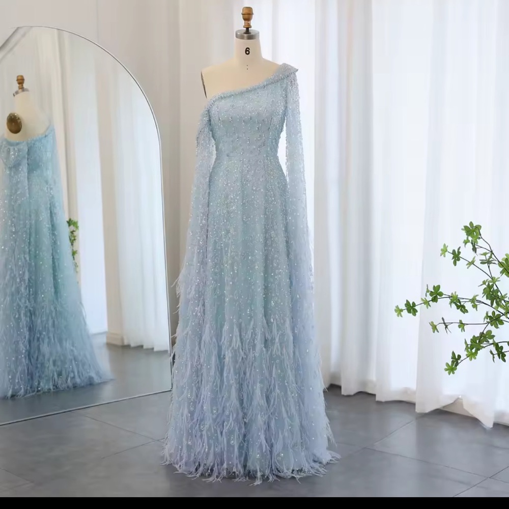 Elegant One-Shoulder Blue Evening Gown